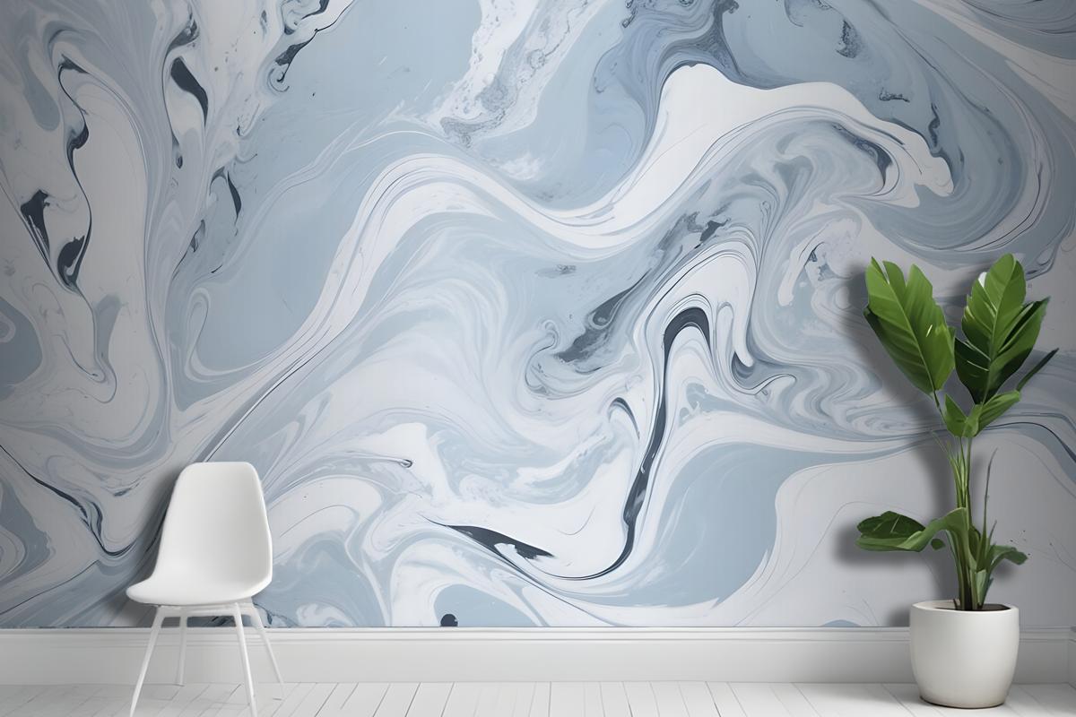 Swirling Blue And White Marble Pattern Wallpaper Mural