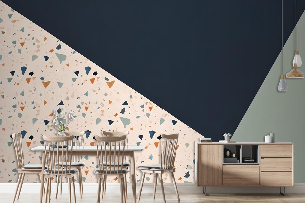 Terrazzo Style Pattern With Various Shapes Blue And Light Green Wallpaper Mural
