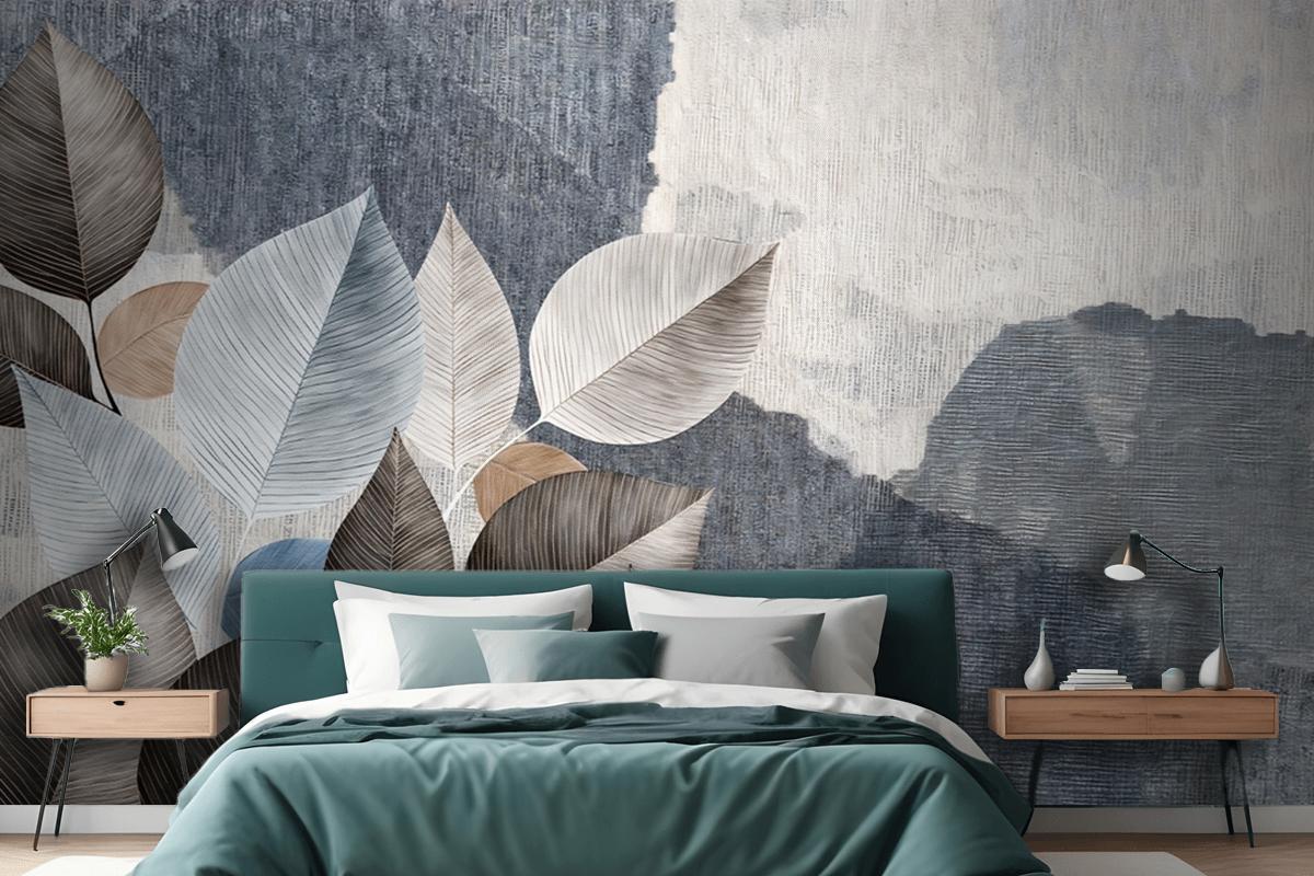 Textured Leaves In Coffee Tones Bedroom Wallpaper Mural