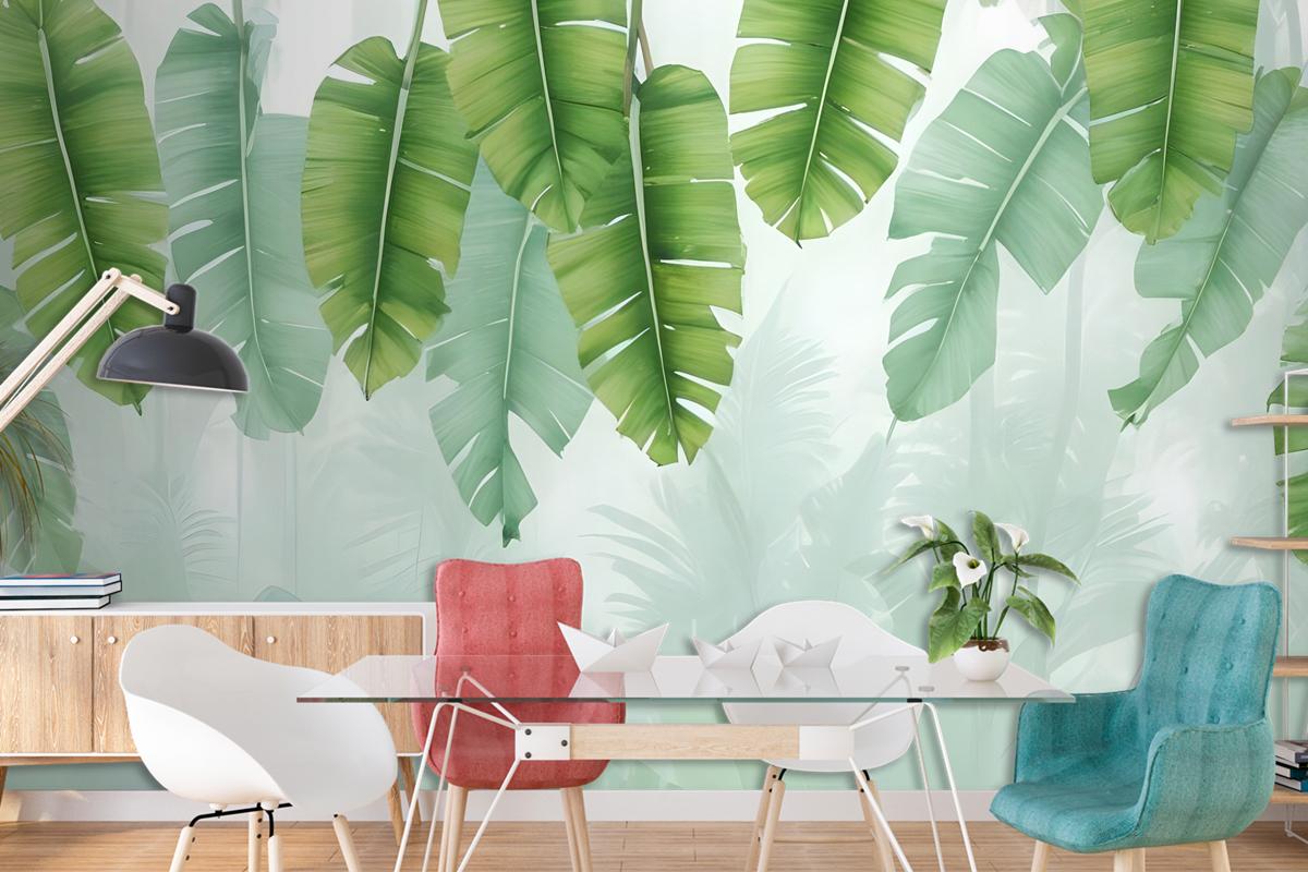Tropical Leaves And Shading Leaf Wallpaper Mural