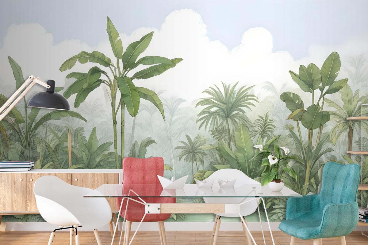 Tropical Rainforest Drawing Art Wallpaper Mural