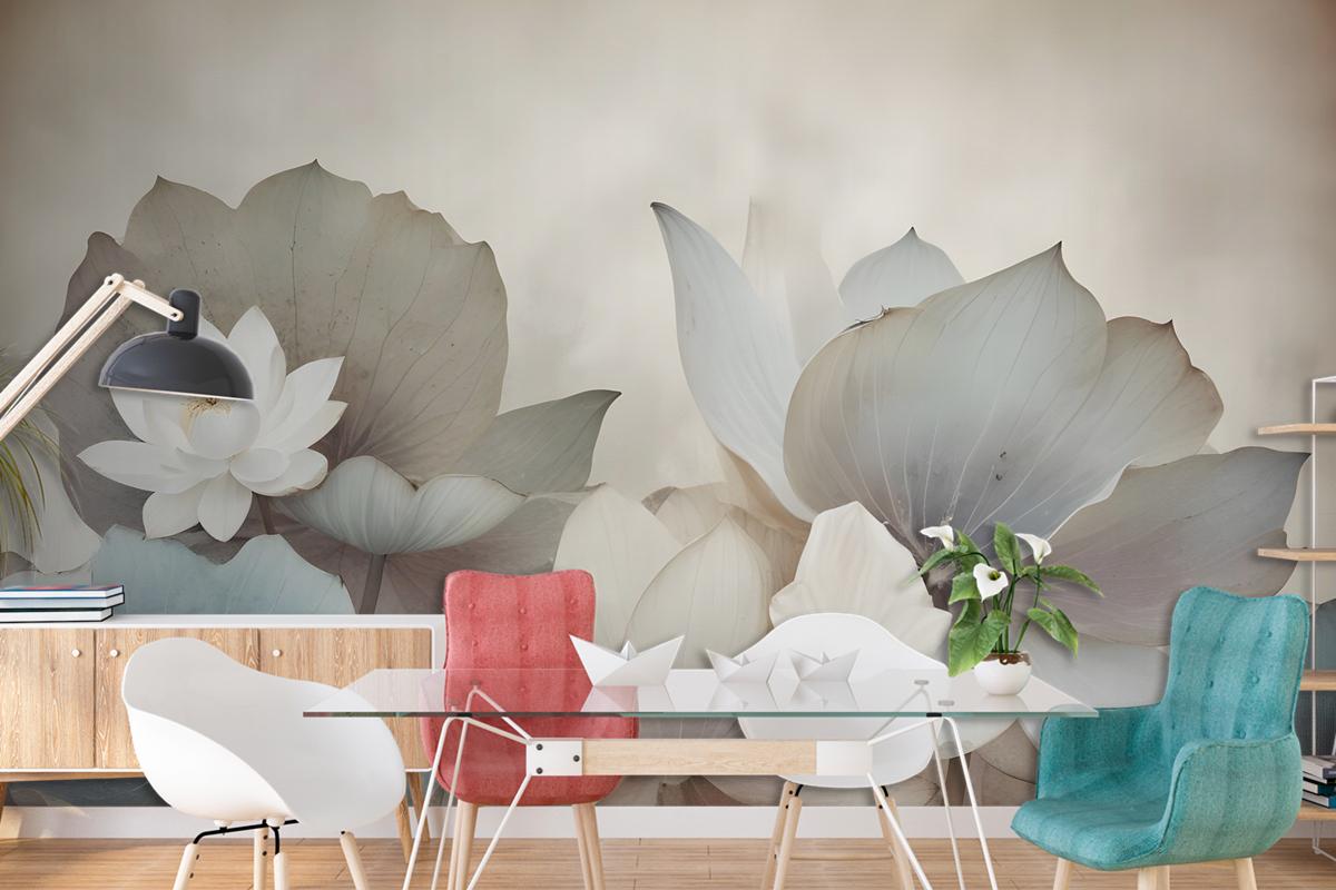 Vintage Floral With Retro Lotus Leaf Wallpaper Mural