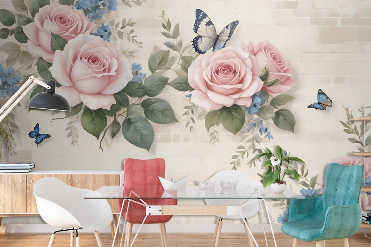 Vintage Pastel Pink Floral Wallpaper Mural