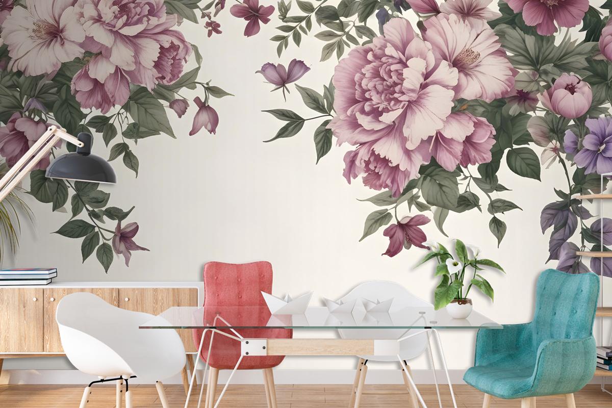 Vintage Pink Floral Art Wallpaper Mural