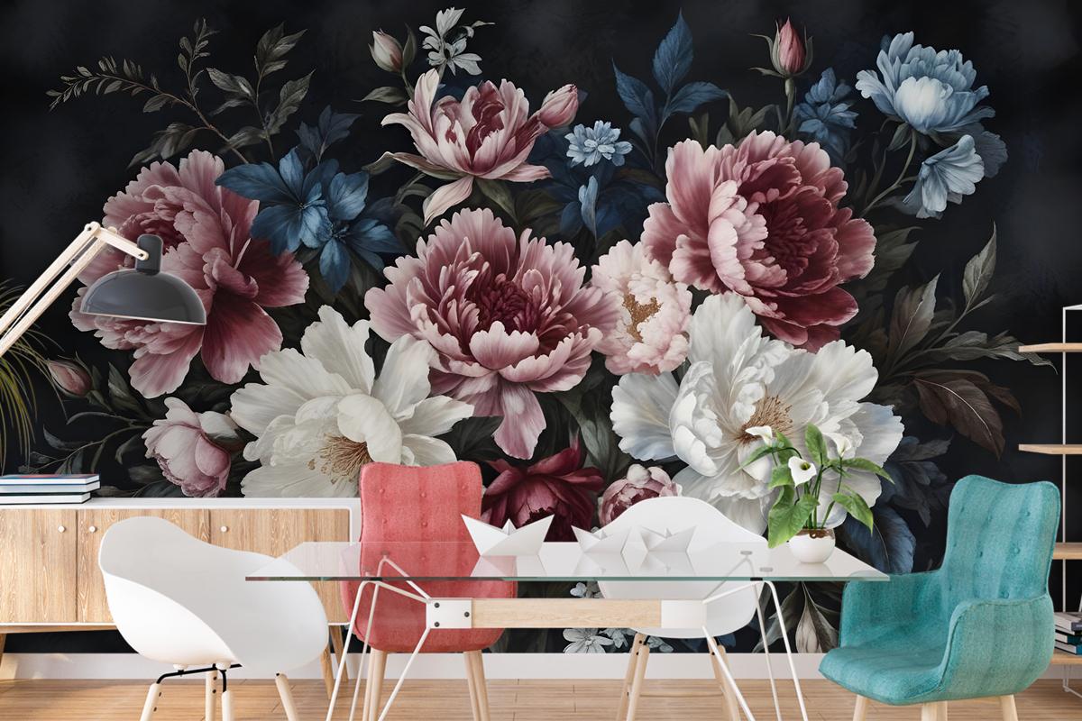 Watercolor Dark Peony Floral Wallpaper Mural
