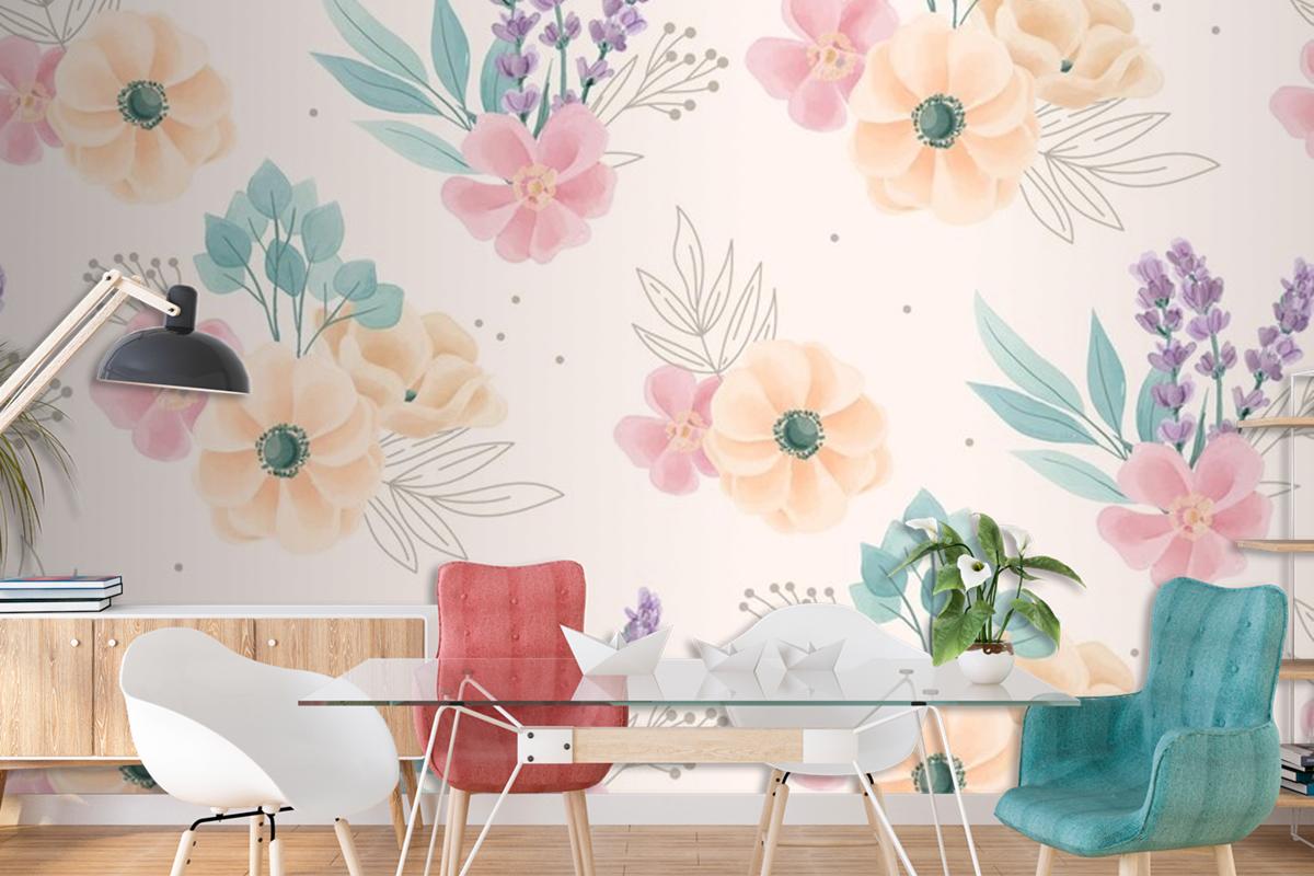 Watercolor Floral Ornaments Pattern Wallpaper Mural