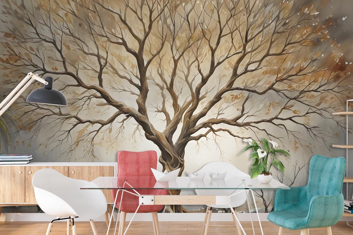 Watercolor Leafless Autumn Trees Wallpaper Mural