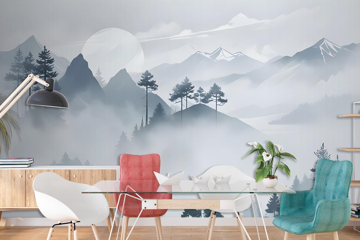 Watercolor Mountain Landscape Wallpaper Mural