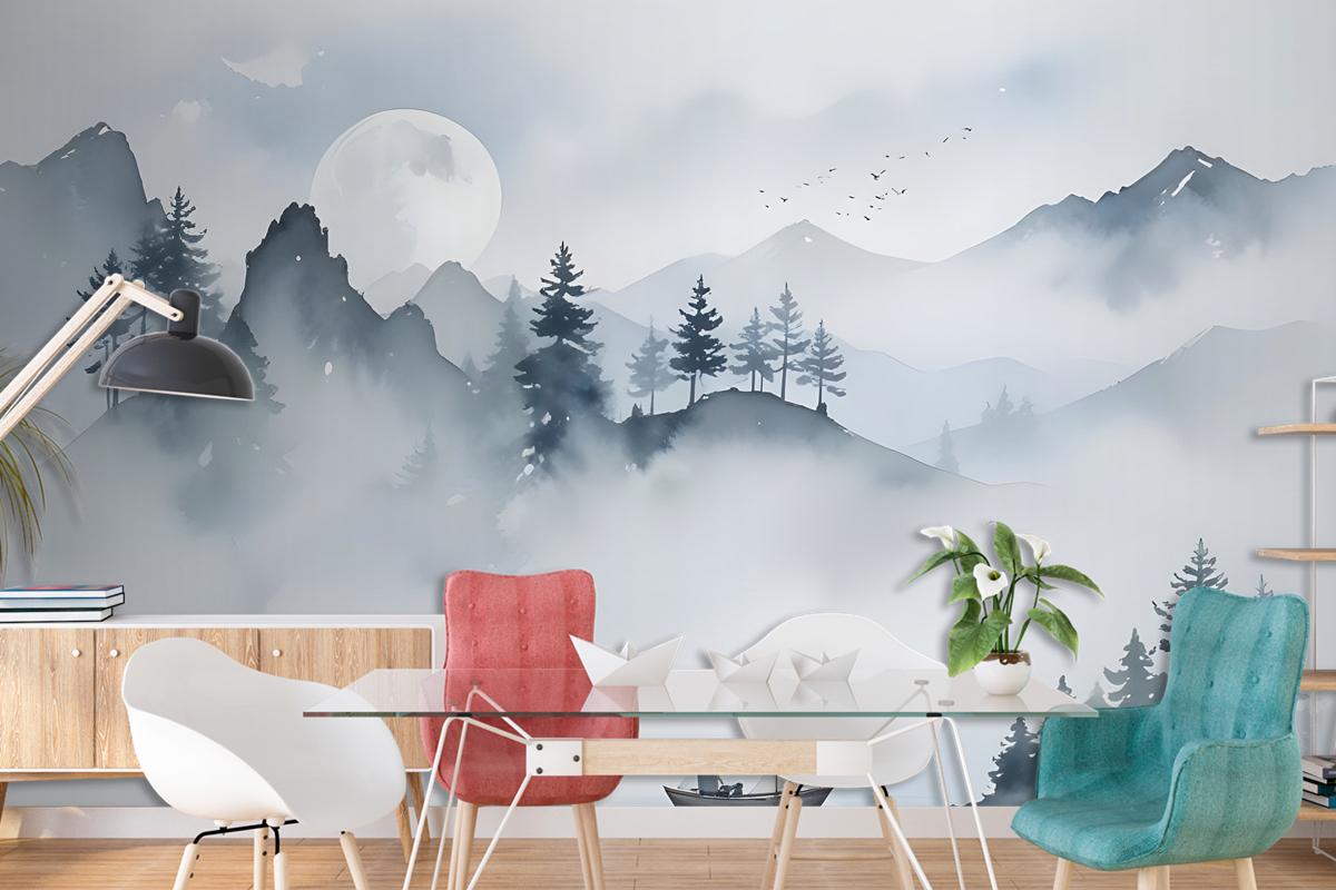 Watercolor Mountain Landscape Wallpaper Mural