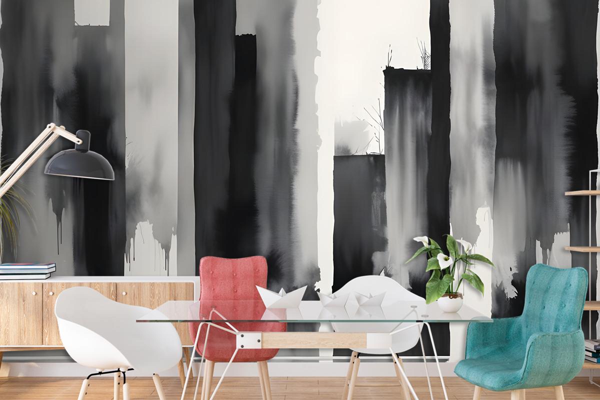 Watercolor Painting Black And White Architecture Wallpaper Mural