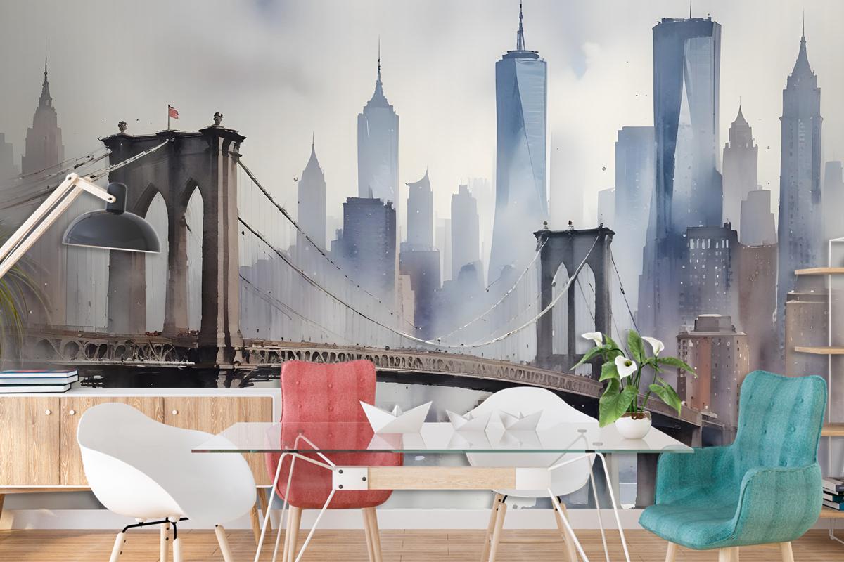 Watercolor Painting New York City Landscape Wallpaper Mural