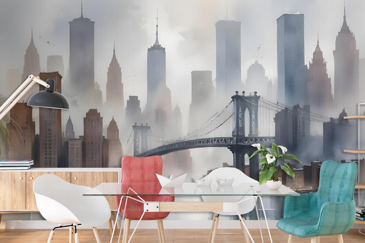 Watercolor Painting New York City Landscape Wallpaper Mural