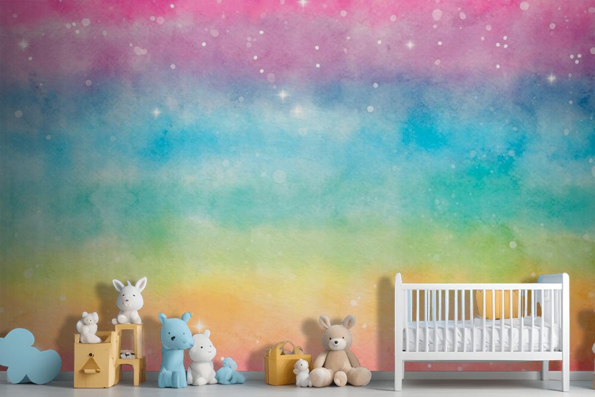 Watercolor Rainbow Background Girl Wallpaper Mural