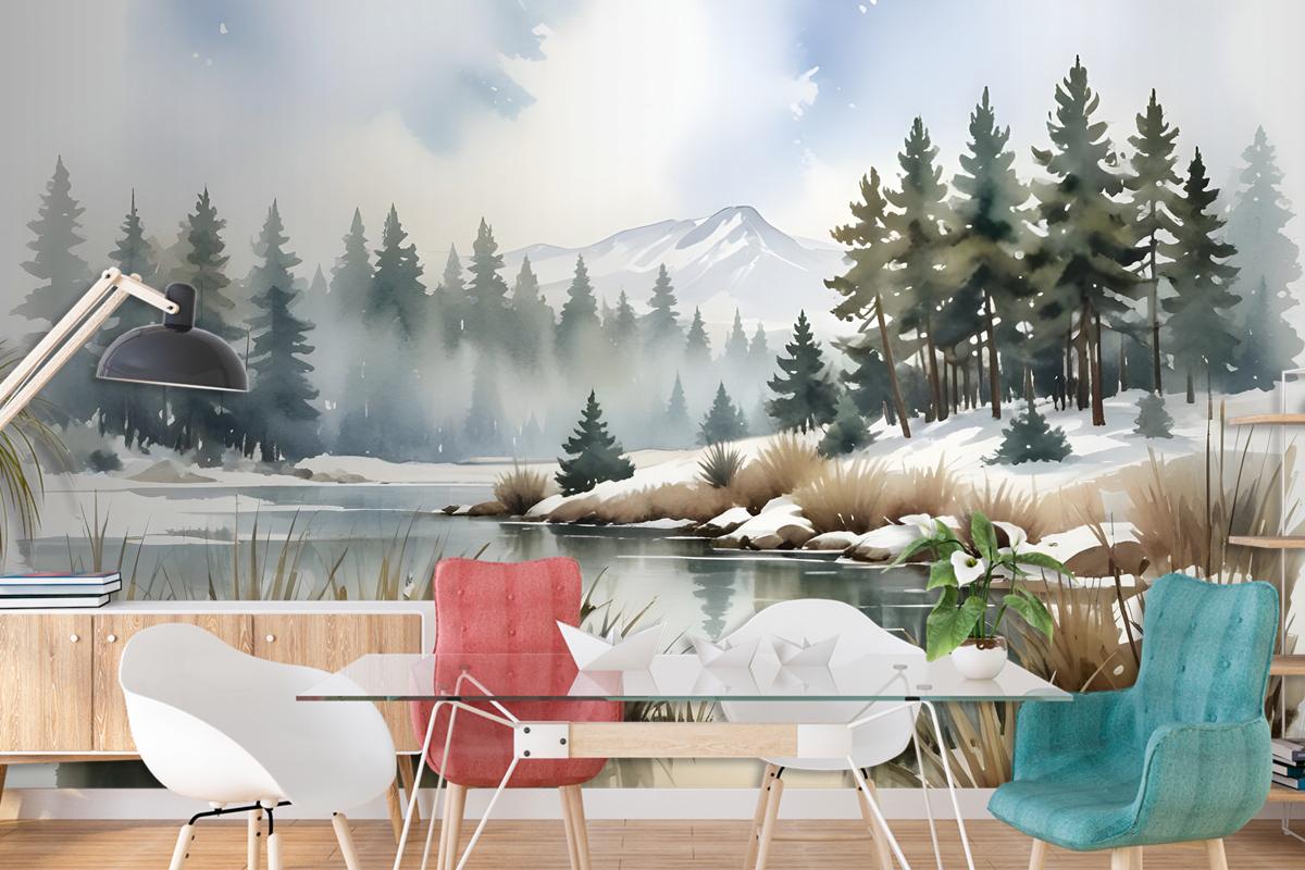 Watercolor Style Botanical Landscape Wallpaper Mural