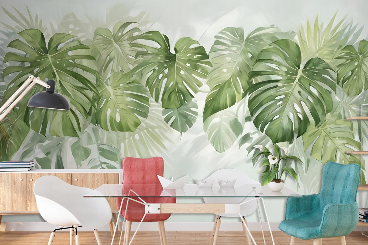 Watercolor Tropical Leaves Wallpaper Mural