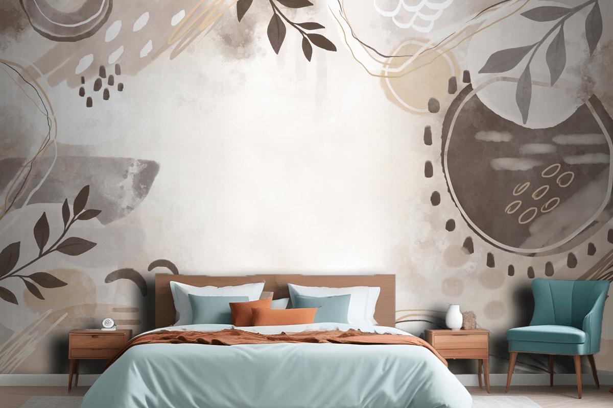 Watercolor Neutral Earth Tones Bedroom Wallpaper Mural