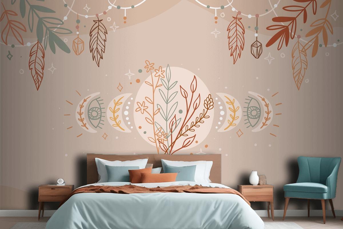 Hand Drawn Boho Background Bedroom Wallpaper Mural