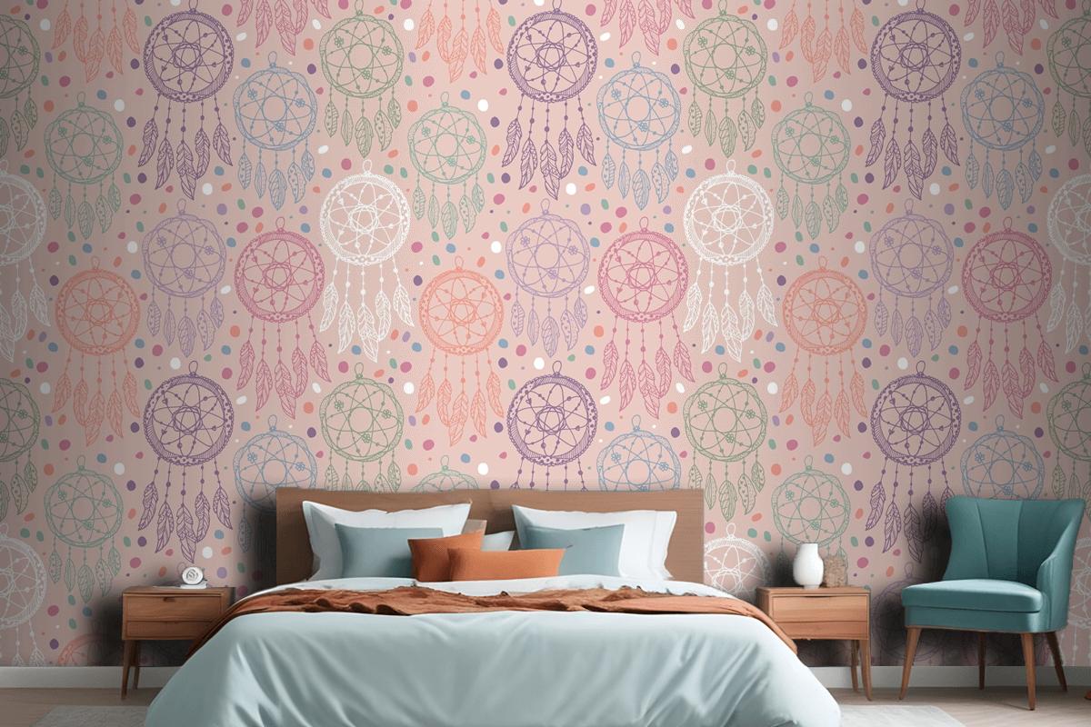 Engraving Hand Drawn Boho Pattern Design Bedroom Wallpaper Mural