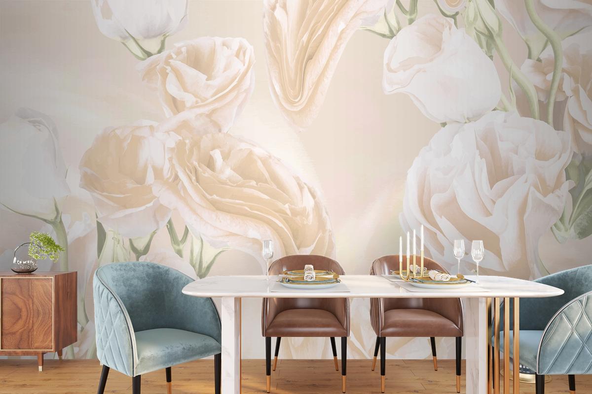 Floral Background Beige Rose Psychedelic Art Wallpaper Mural