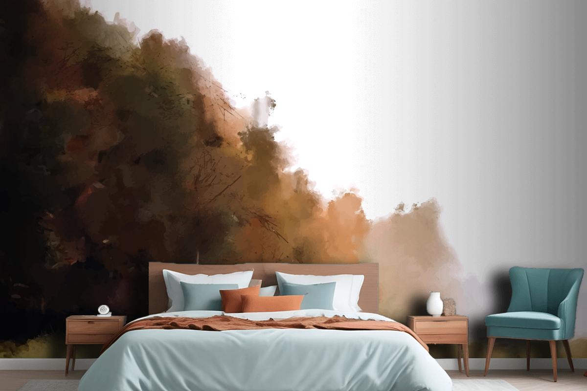 Watercolor Autumn Landscape Bedroom Wallpaper Mural