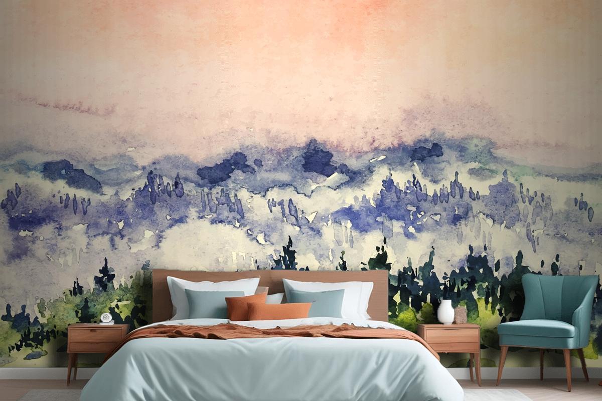 Abstract Watercolor Landscape Background Bedroom Wallpaper Mural