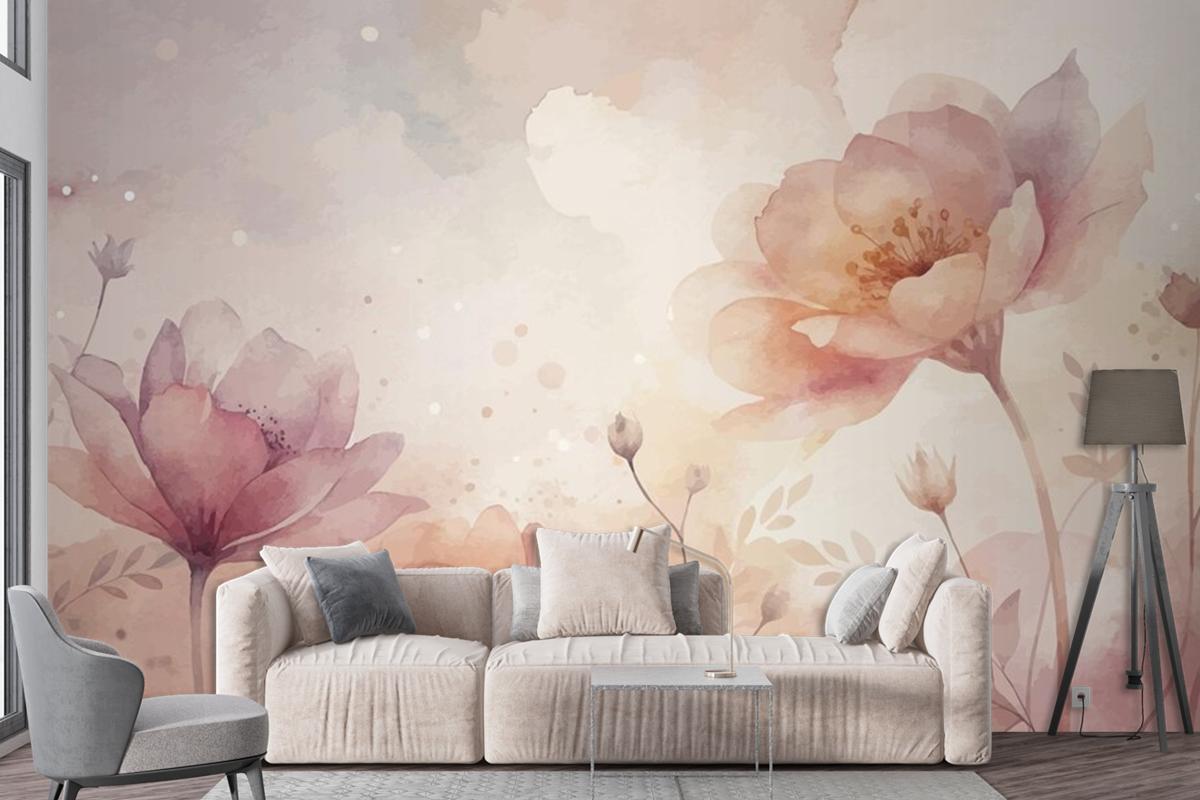 Beautiful Watercolor Flower Background Living Room Wallpaper Mural