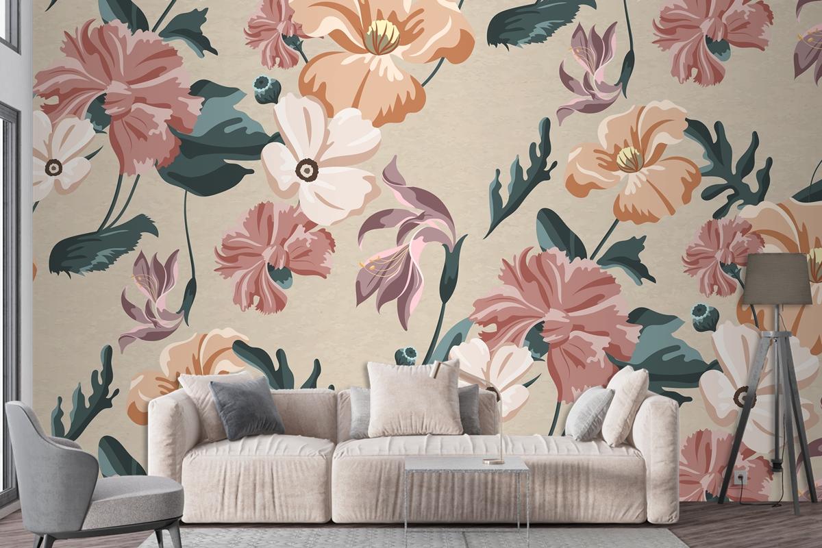 Blooming Colorful Flower Seamless Pattern Living Room Wallpaper Mural