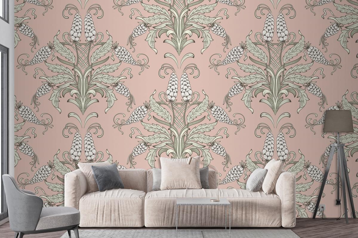Damask Seamless Emboss Pattern Living Room Wallpaper Mural