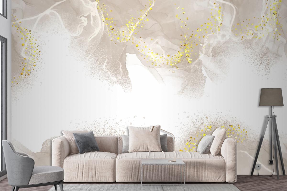 Elegant Hand Painted Neutral Alcohol Ink Living Room Wallpaper Mural