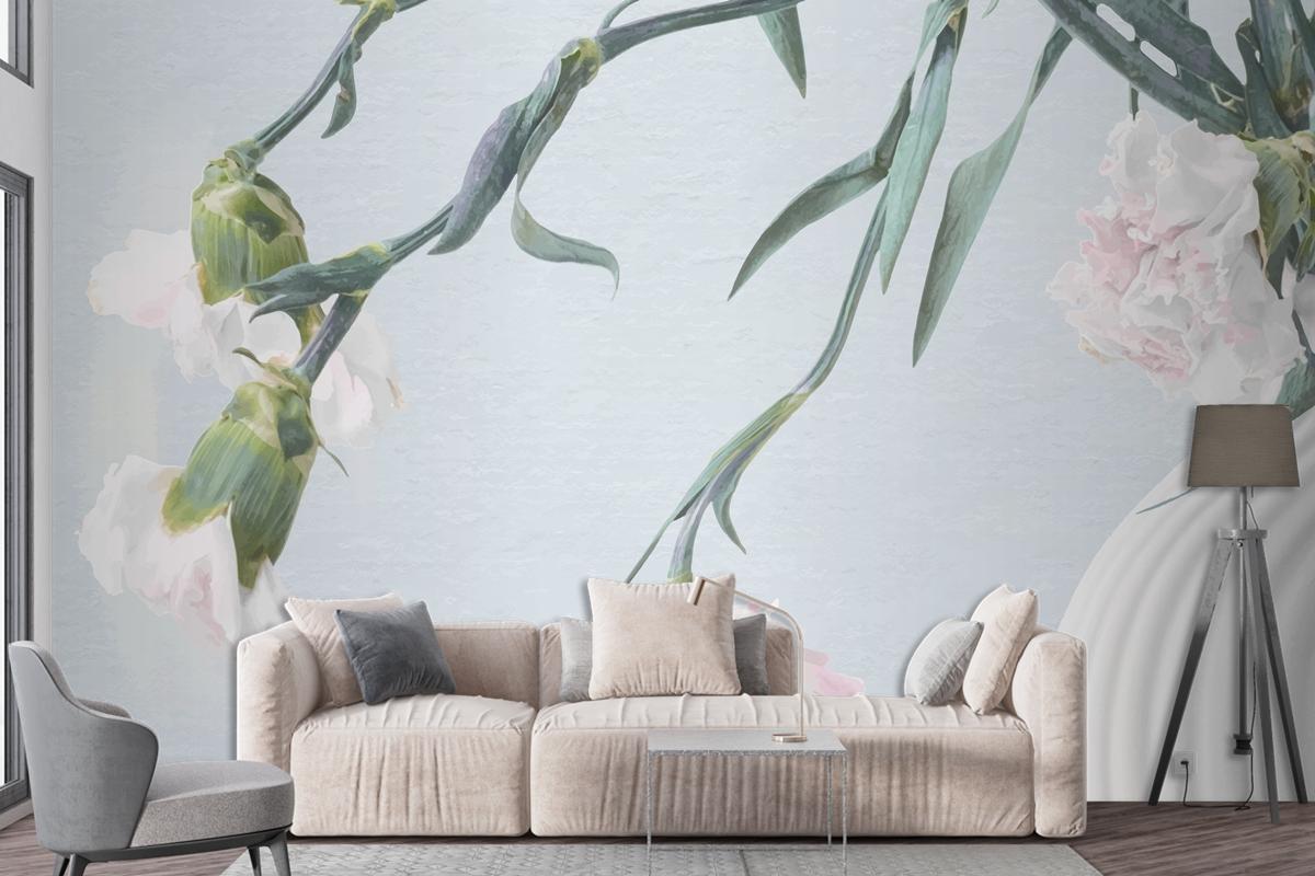 Flower Background Blue And Pink Carnation Psychedelic Art Living Room Wallpaper Mural