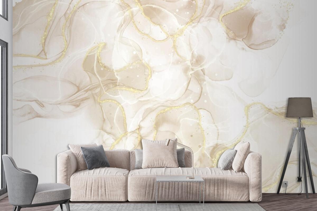 Fluid Art Hand Painted Background With Gold Glitter Elements Living Room Wallpaper Mural