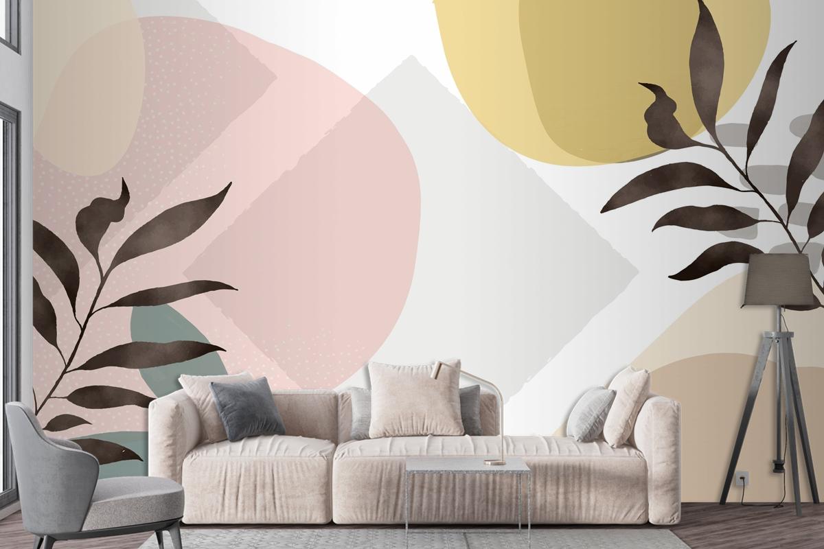 Minimal Hand Drawn Background With Plants Living Room Wallpaper Mural