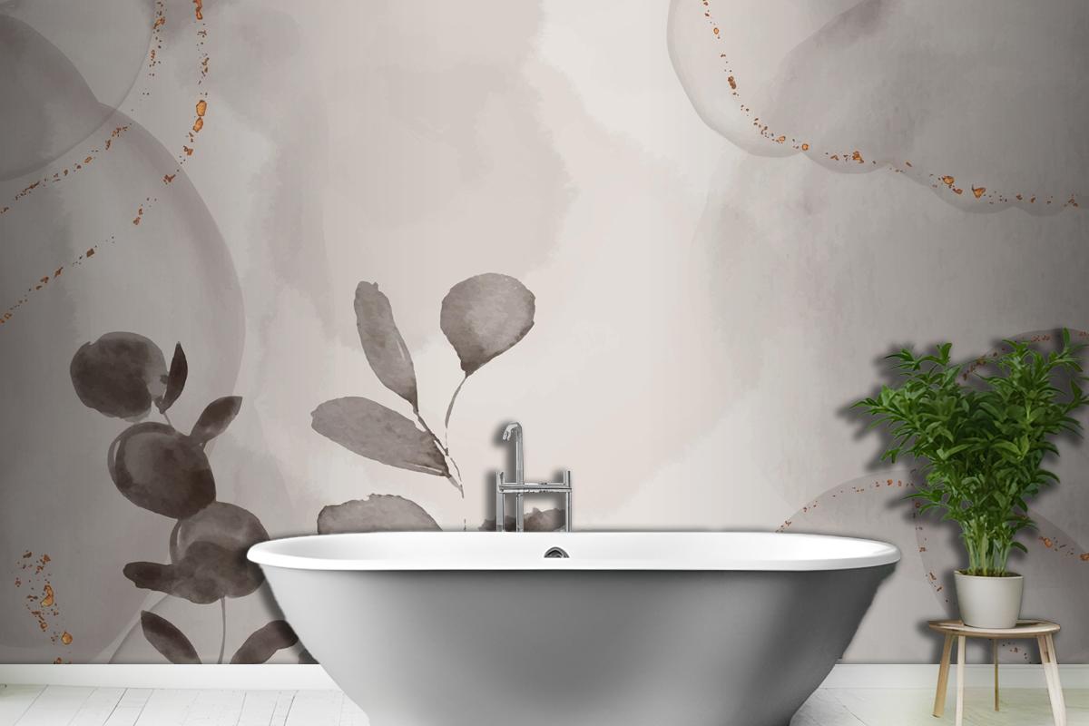 Watercolor Hand Drawn Background With Leaves Wallpaper Mural