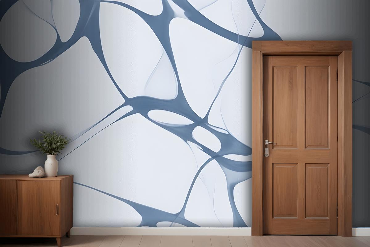 Abstract Blue And White Pattern With Organic Flowing Shapes Wallpaper Mural