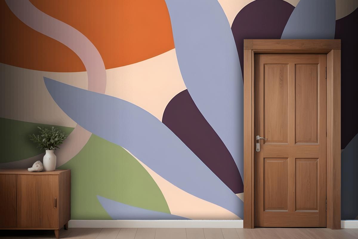 Abstract Colorful Shapes And Forms In Shades Of Orange Purple Gray And Green Wallpaper Mural