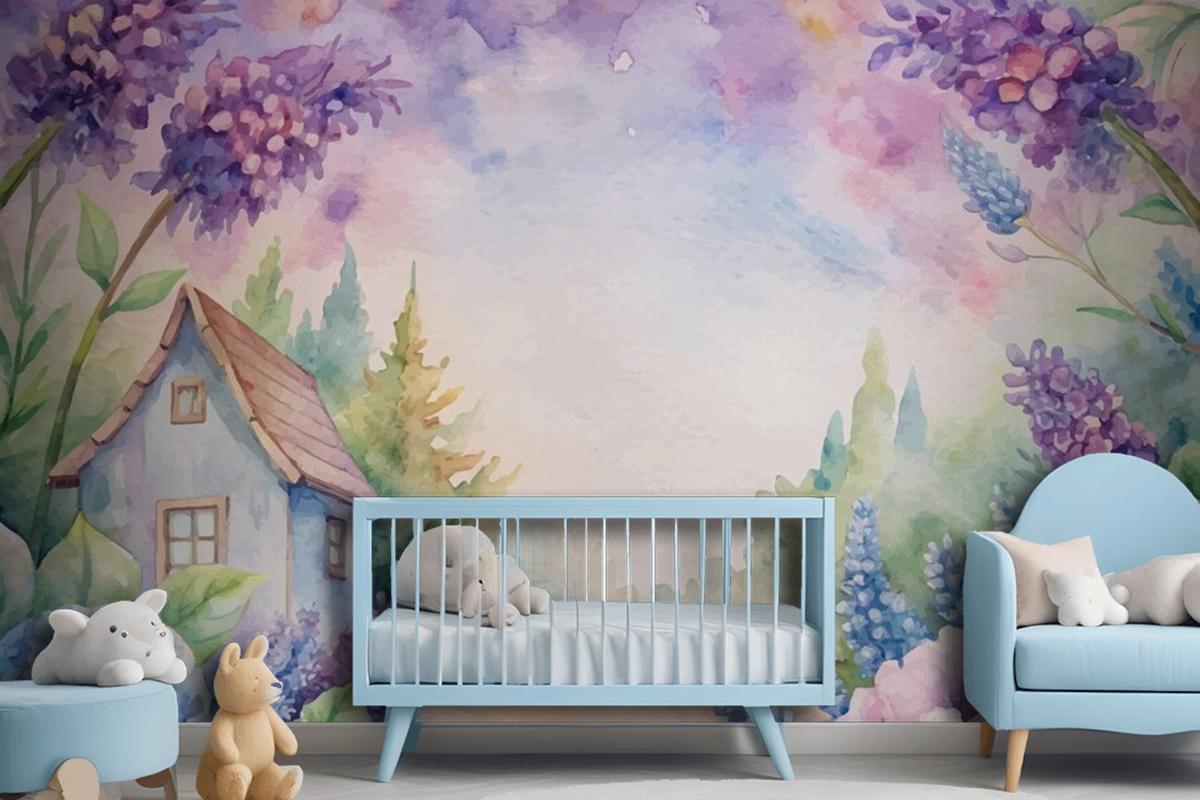 Beautiful Rustic Flower Watercolor Background Wallpaper Mural