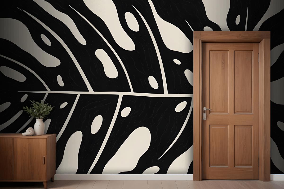 Black And White Abstract Pattern With Organic Shapes And Lines Wallpaper Mural