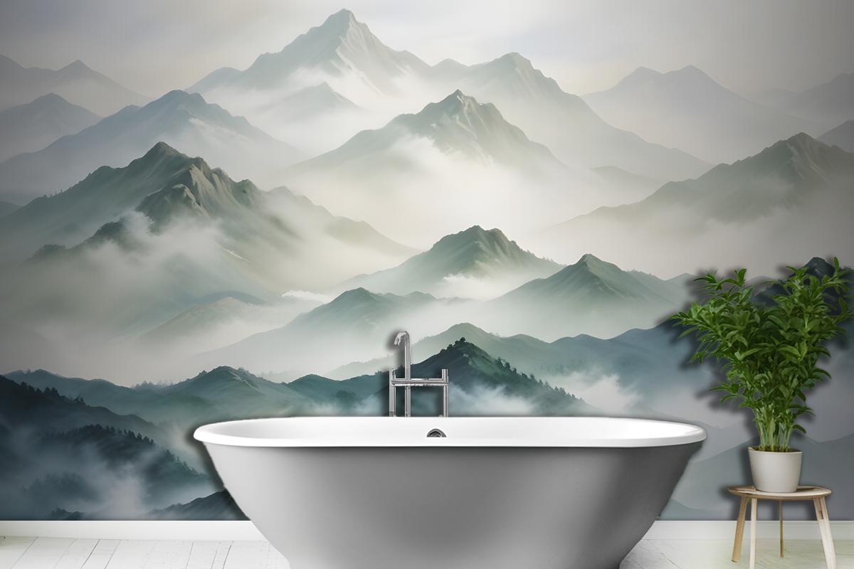 Blue & Green Mountainscape Wallpaper Mural
