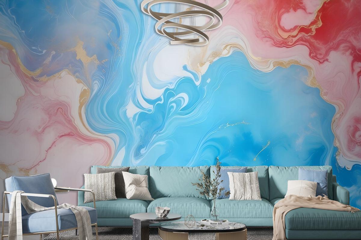 Blue Marble With Red Splash Wallpaper Mural