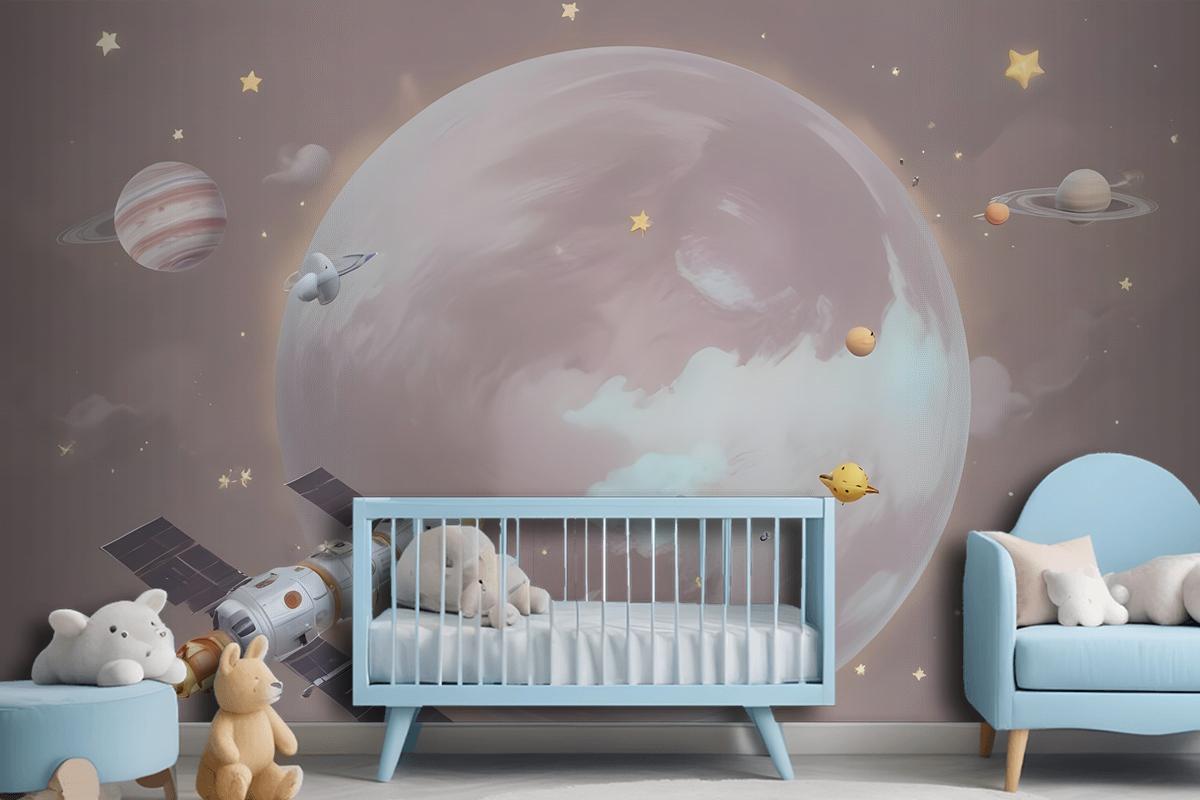 Cartoon Planets And Starry Space Wallpaper Mural