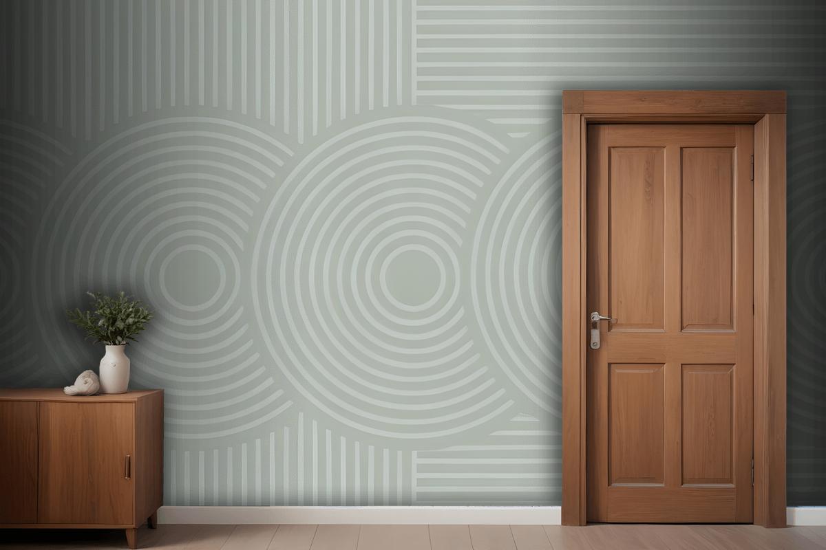 Concentric Circles And Vertical Lines In Green Wallpaper Mural