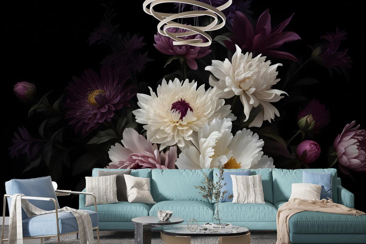 Dark Garden Florals Bedroom Wallpaper Mural