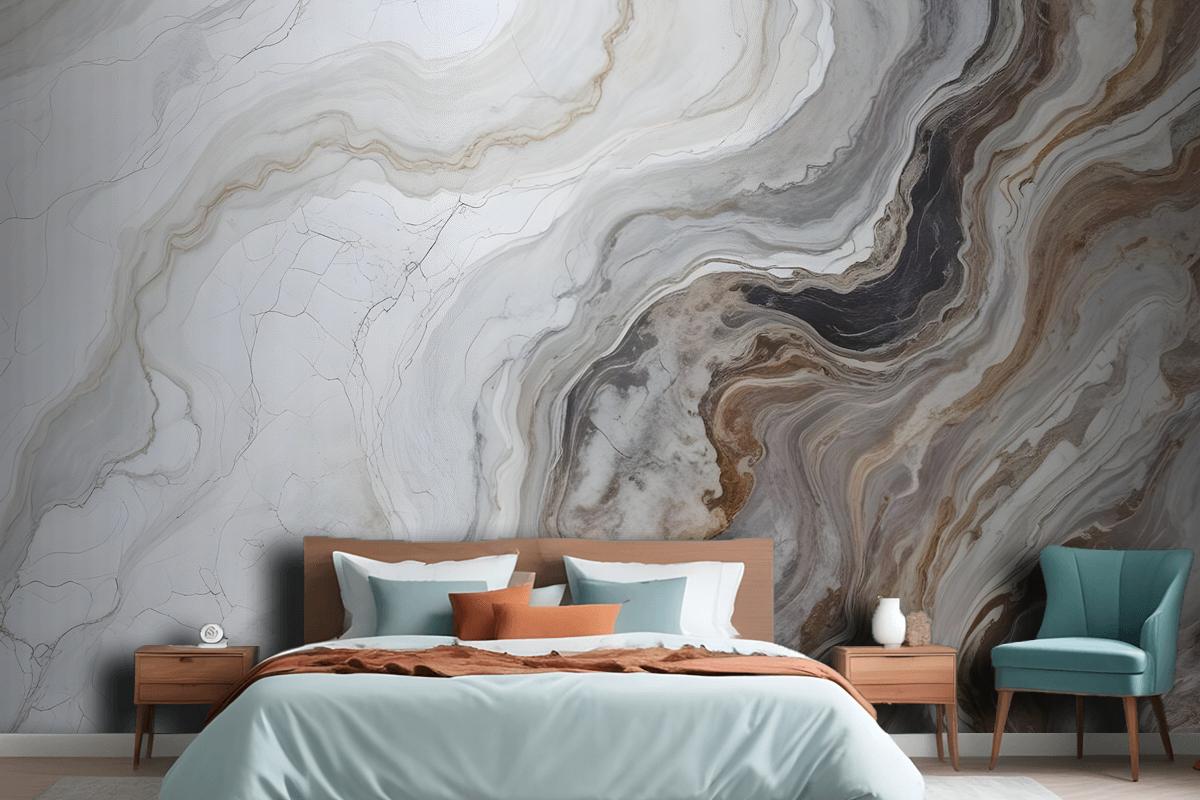 Dark Marble Gray And Brown Waves Bedroom Wallpaper Mural