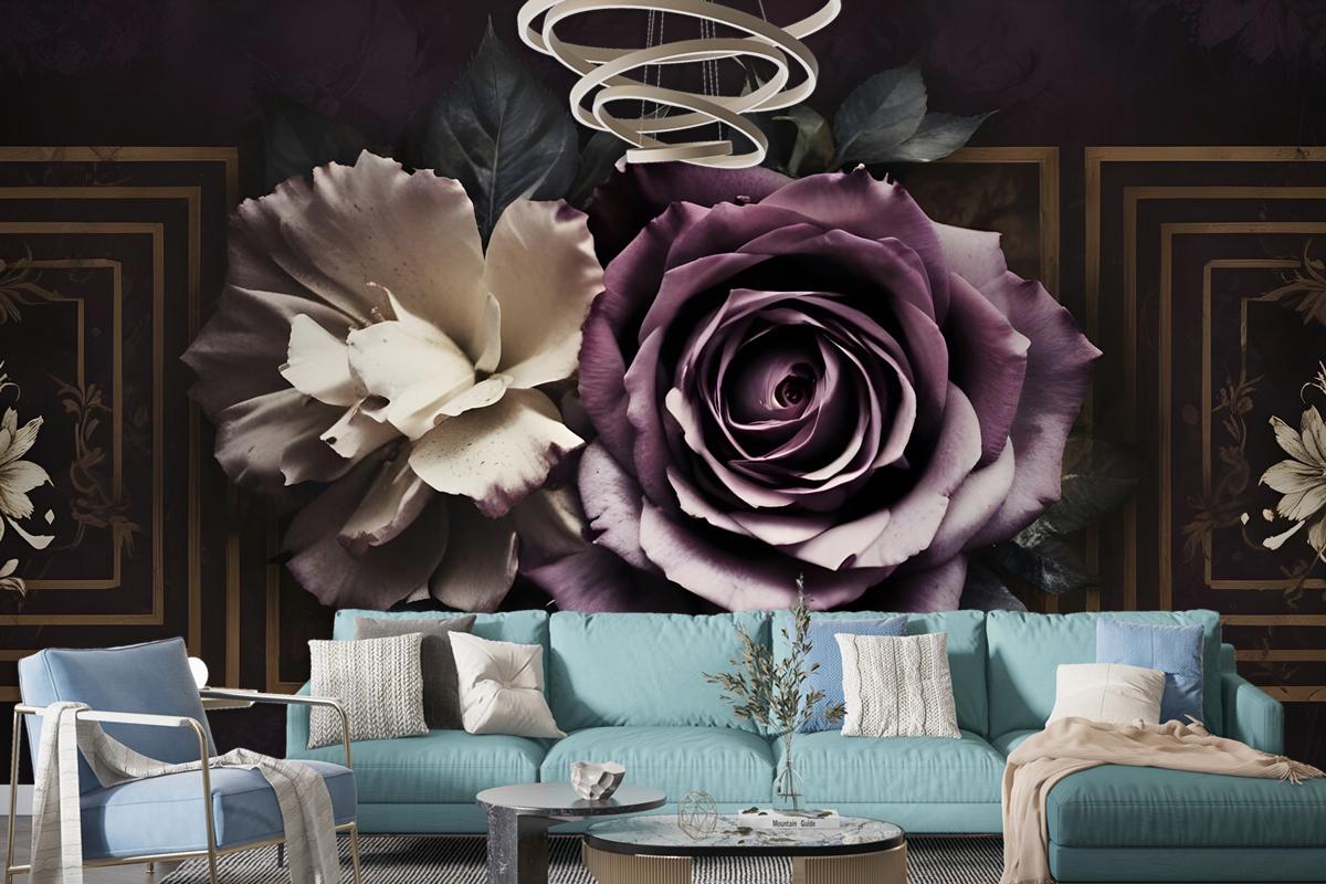 Dark Rose Floral Bedroom Wallpaper Mural