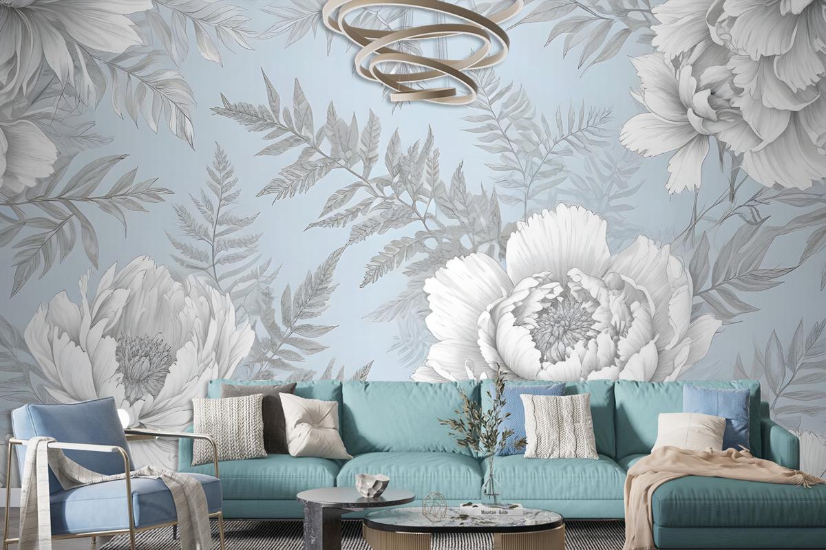 Drawing Floral Bouquet Art Bedroom Wallpaper Mural