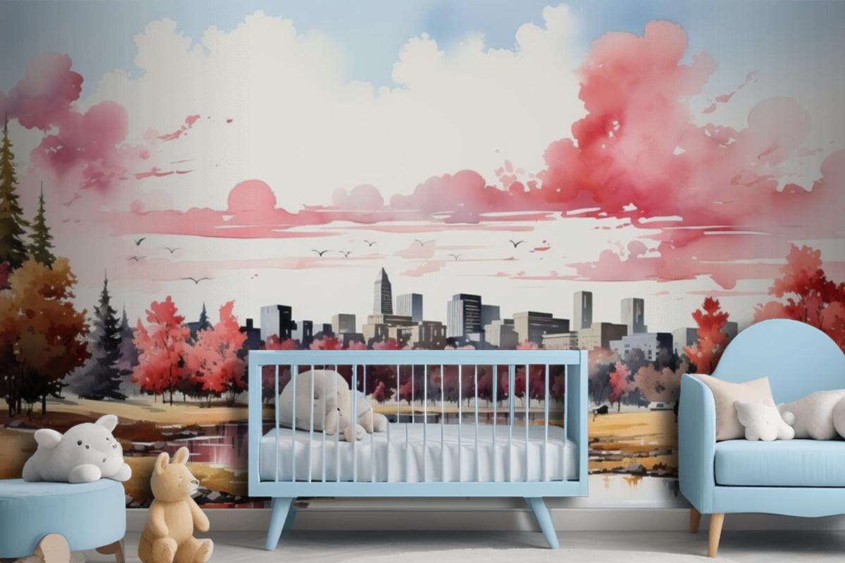 Geometric Land On White Background Wallpaper Mural