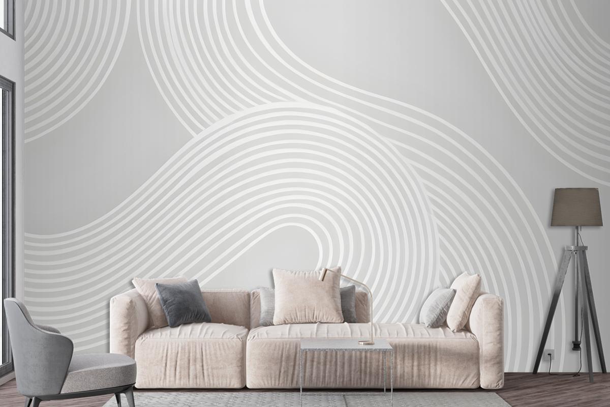 Gray Curvy Lines Modern Zen Garden Wallpaper Mural