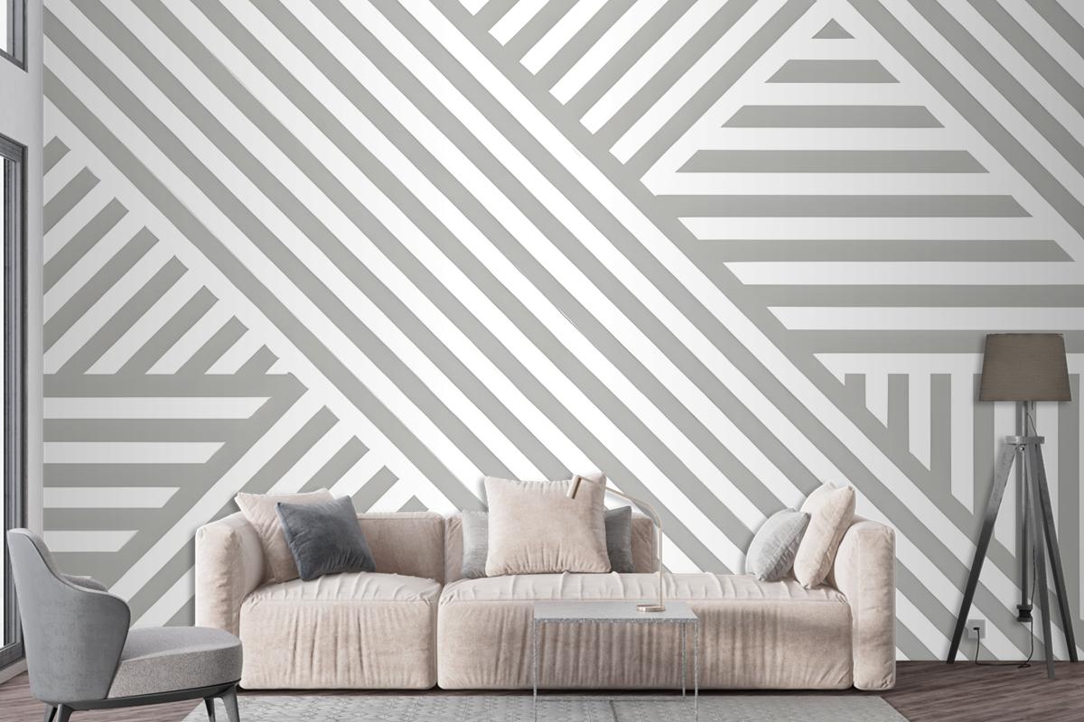 Gray White Diagonal Striped Pattern Wallpaper Mural