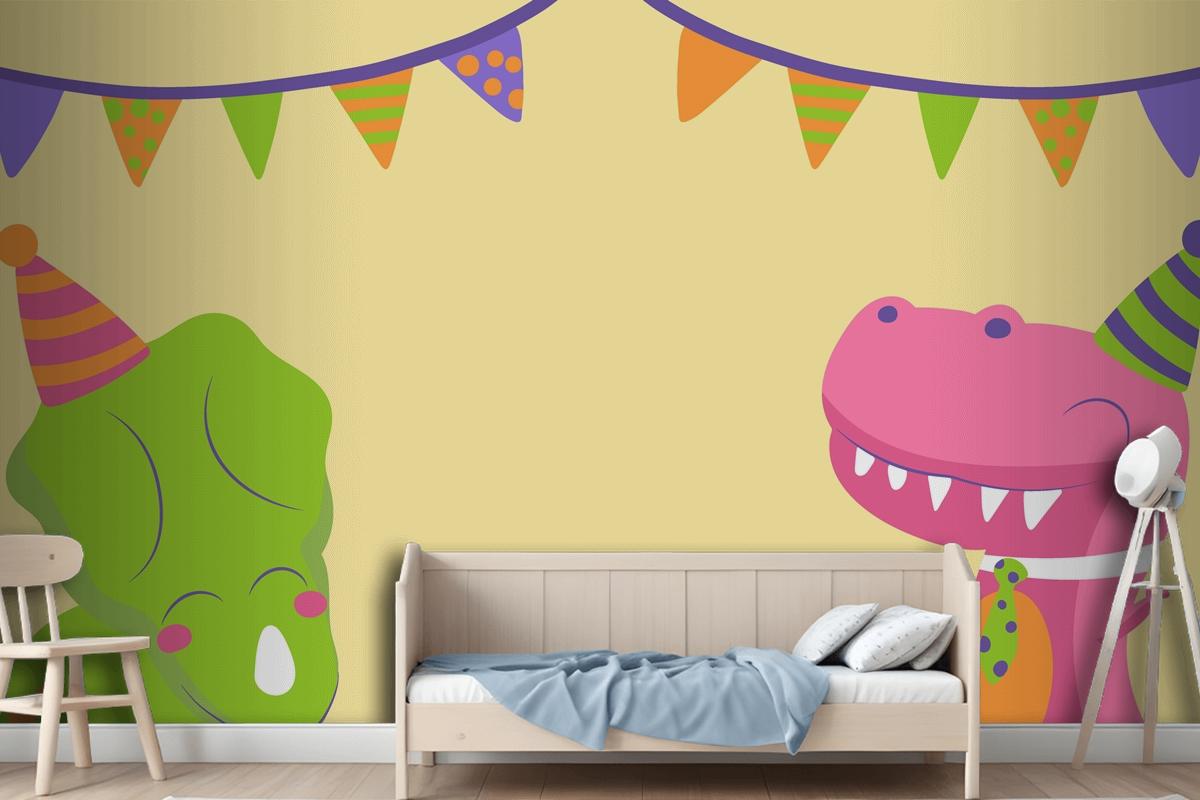 Hand Drawn Dinosaur Birthday Zoom Wallpaper Mural
