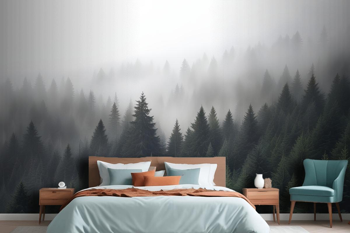 Misty Pine Forest Wallpaper Mural